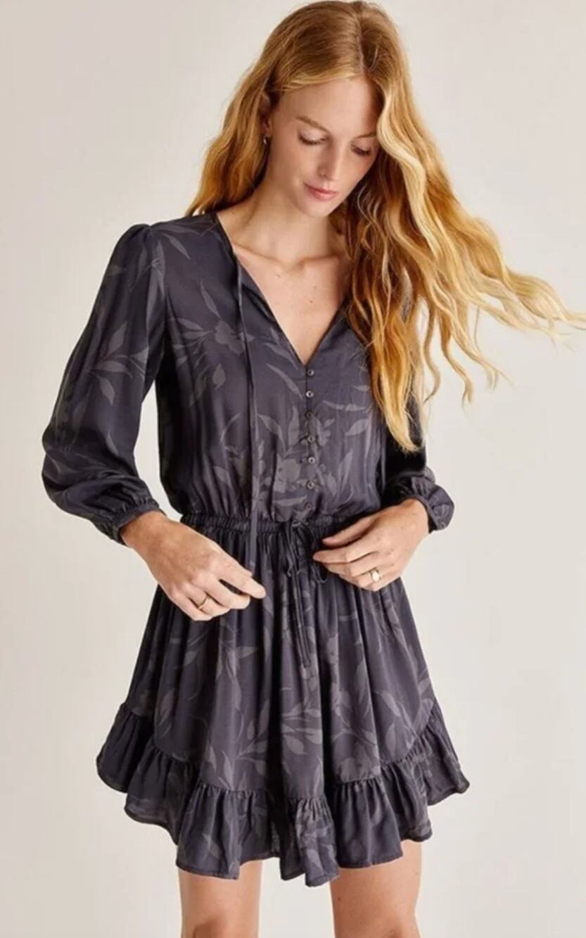 Z SUPPLY Camilia Long Sleeve Mini Dress Black Gray Size M